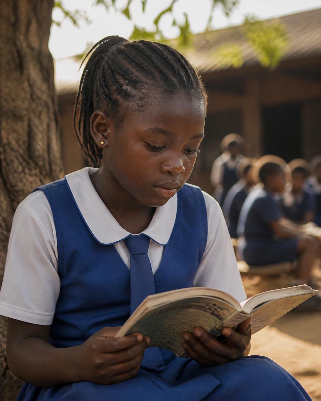 A future doctor — Ngum studies in the schoolyard